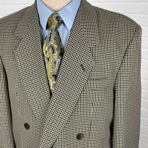 Oradinum Blazer Men 44 Tan Green Houndstooth Double Breasted Polyester Romainia‎